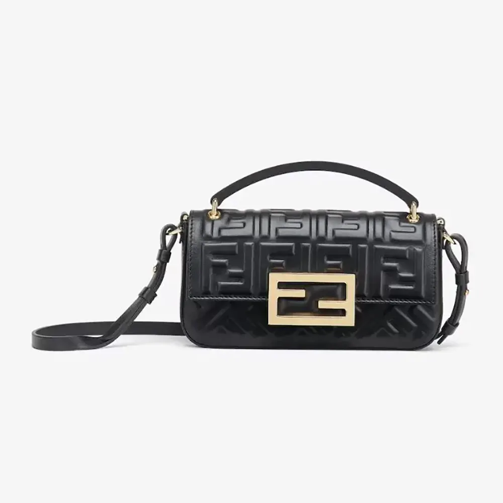 Front view of Fendi Women Baguette Phone Pouch Black Nappa Leather Pouch