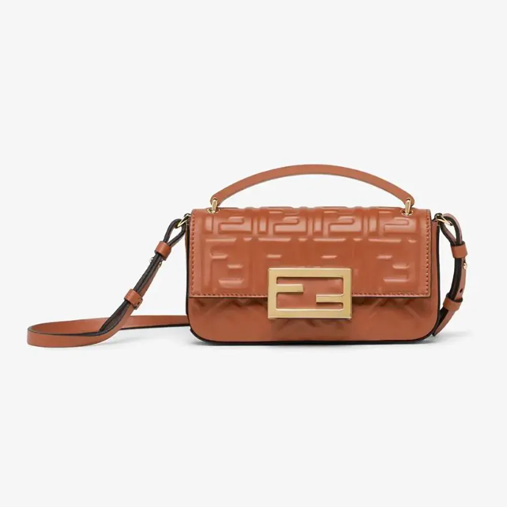 Front angle of Fendi Women Baguette Phone Pouch Brown Nappa Leather Pouch