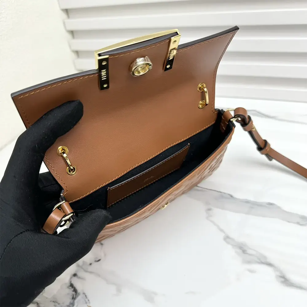 Fendi Women Baguette Phone Pouch Brown Nappa Leather Pouch - image 8