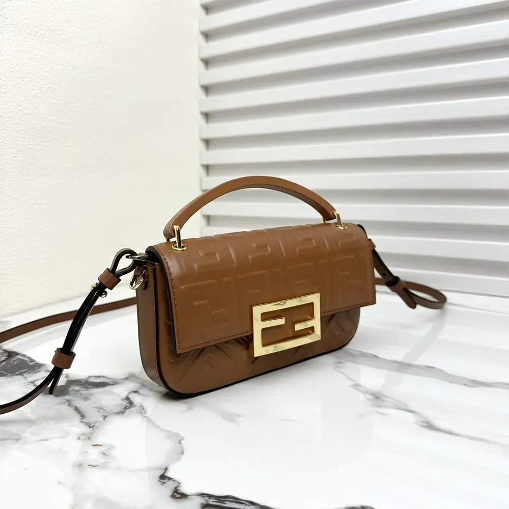 Fendi Women Baguette Phone Pouch Brown Nappa Leather Pouch - image 4