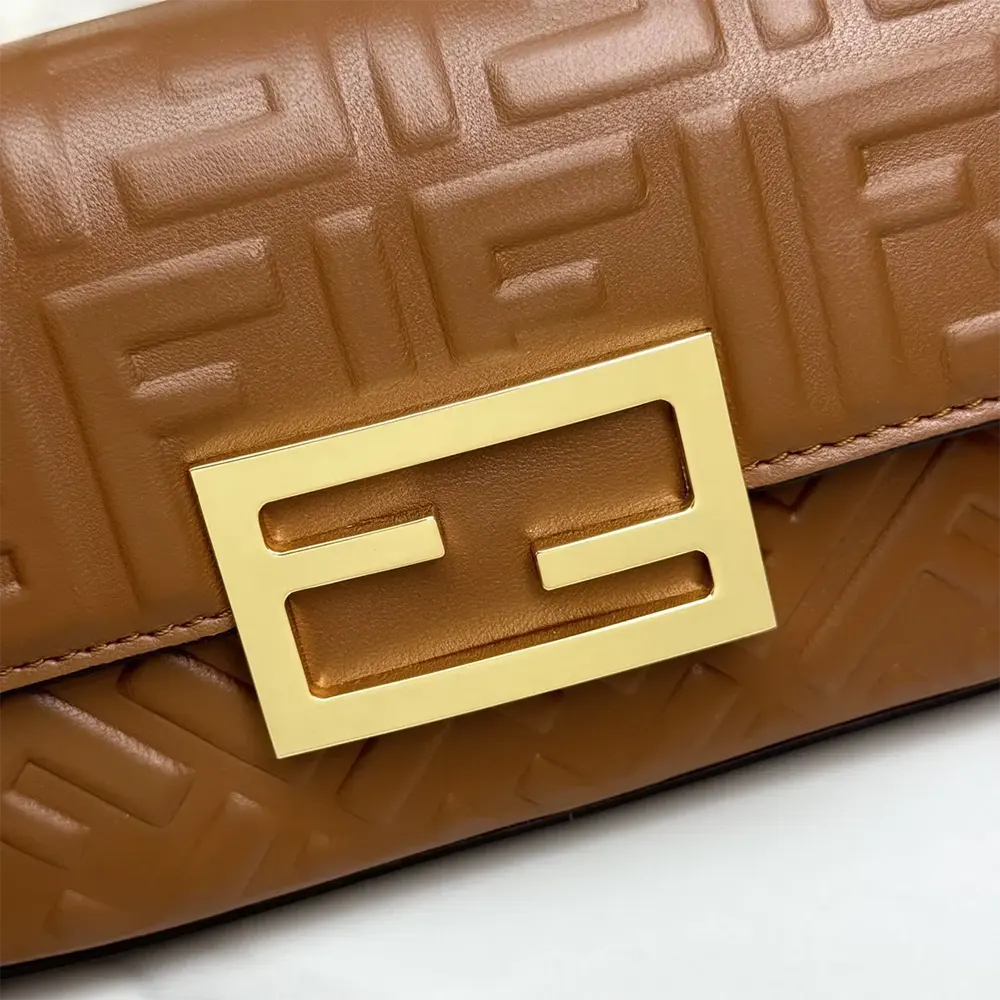 Fendi Women Baguette Phone Pouch Brown Nappa Leather Pouch - image 7