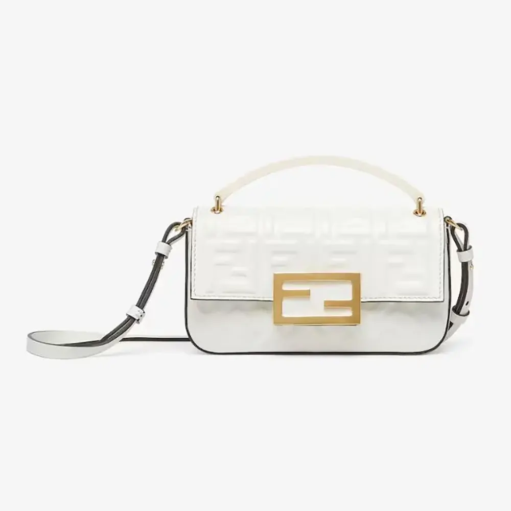 Front view of Fendi Women Baguette Phone Pouch White Nappa Leather Pouch
