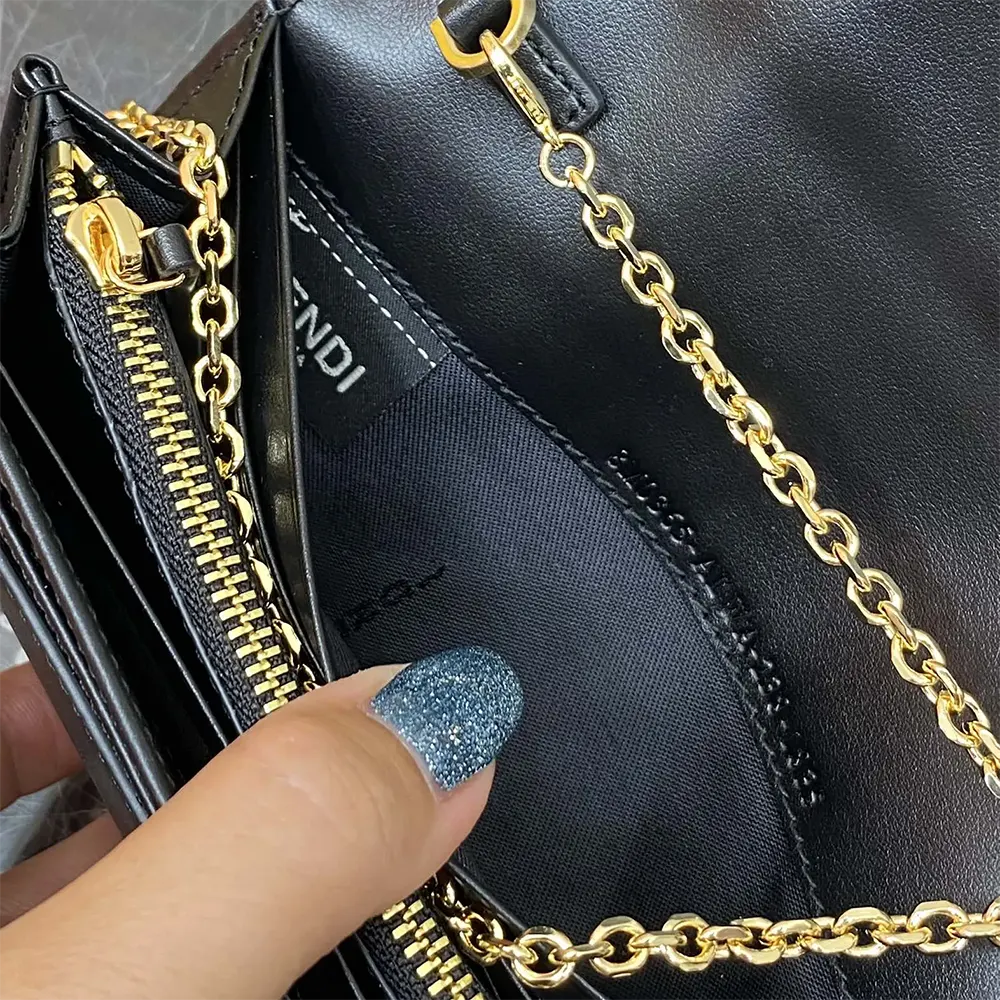 Fendi Women FF Diamonds Continental With Chain Black Leather Wallet - image 8