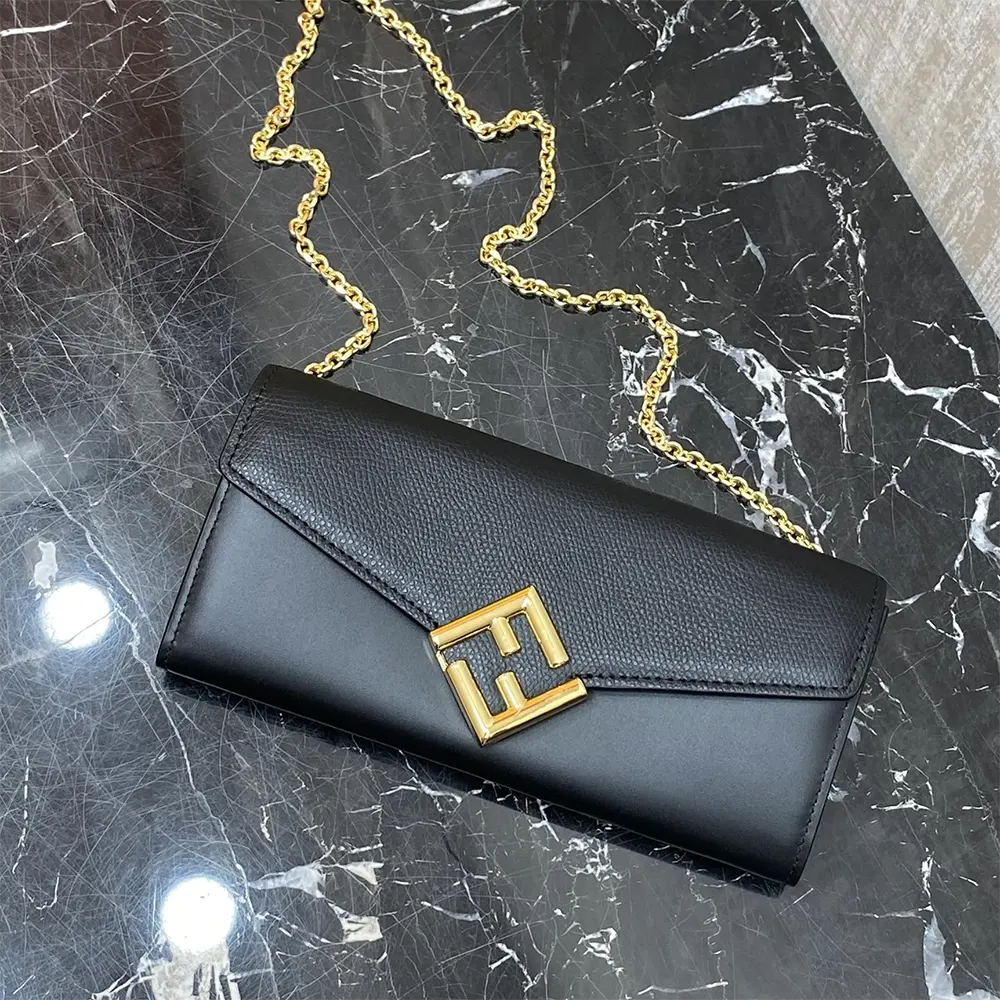 Fendi Women FF Diamonds Continental With Chain Black Leather Wallet - image 4