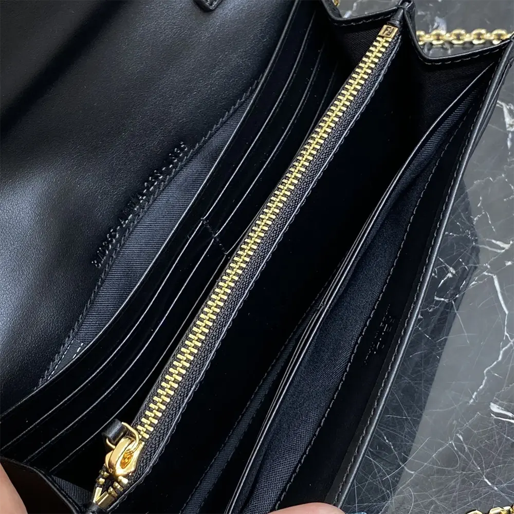 Fendi Women FF Diamonds Continental With Chain Black Leather Wallet - image 9