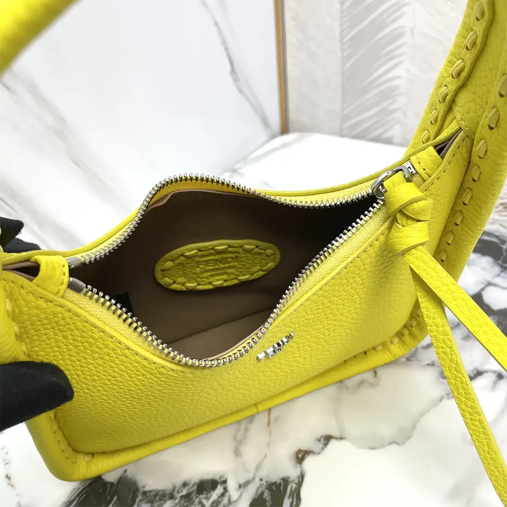 Fendi Women Mini Fendessence Small Acid Yellow Selleria Bag with 264 Hand-sewn Topstitches - image 7