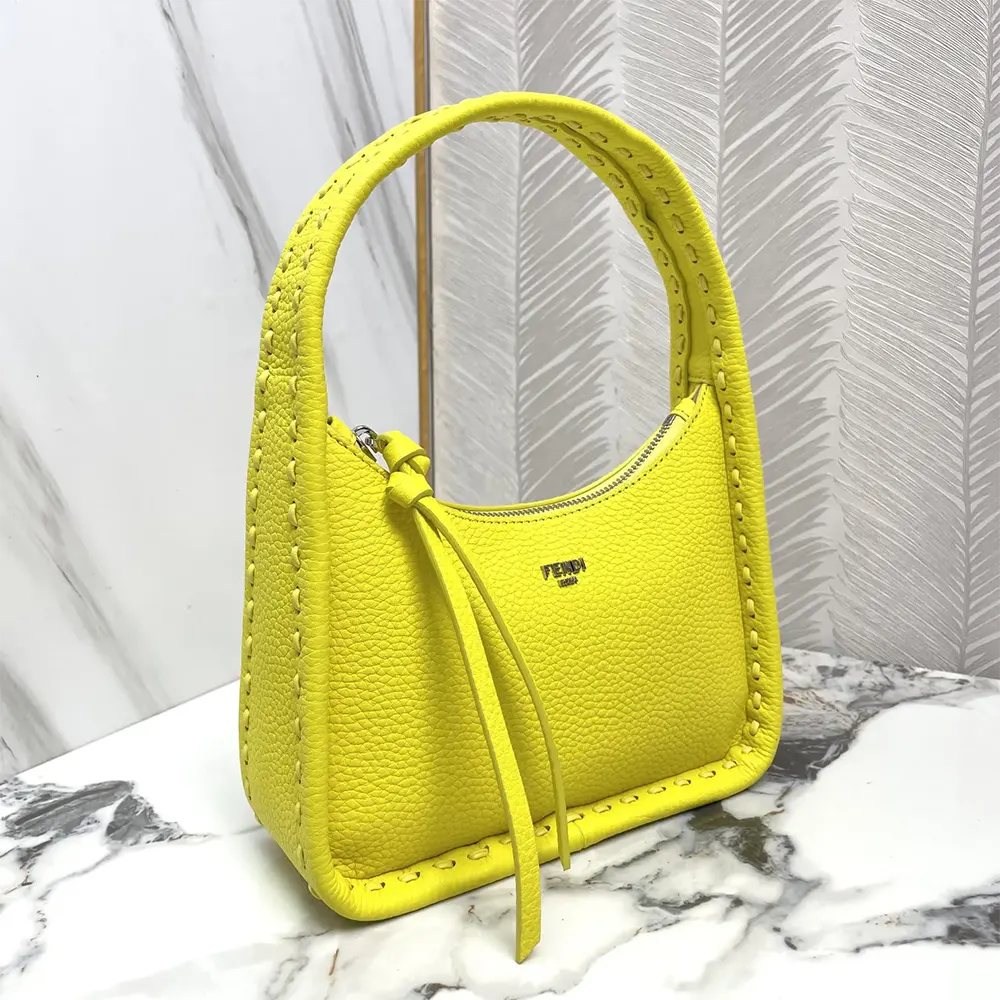 Fendi Women Mini Fendessence Small Acid Yellow Selleria Bag with 264 Hand-sewn Topstitches - image 4