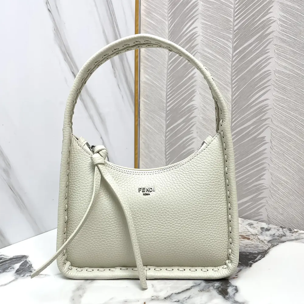 Close-up of 264 hand-sewn topstitches on Fendi Mini Fendessence bag