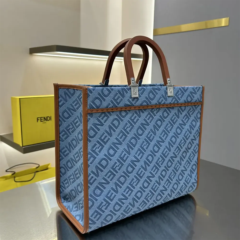 Fendi Women Sunshine Medium Light Blue Denim Shopper Bag - image 5