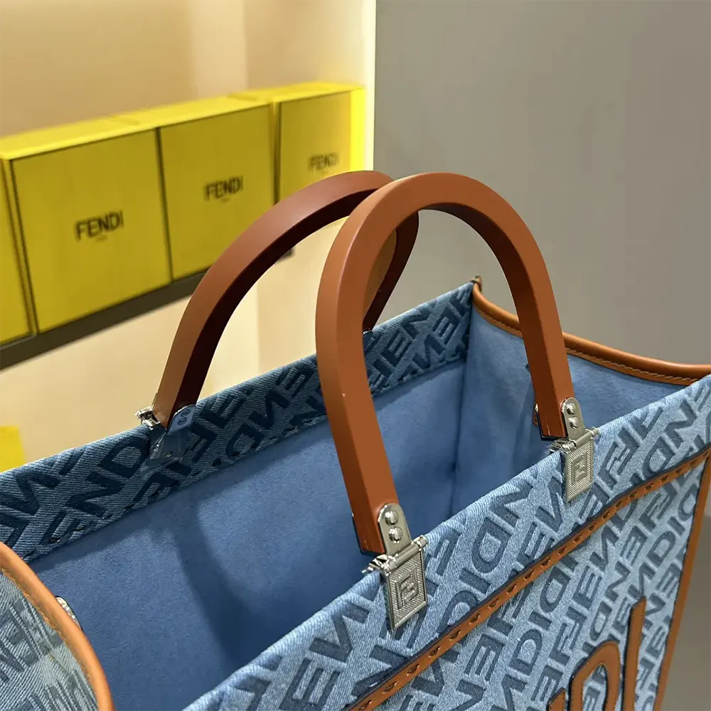 Fendi Women Sunshine Medium Light Blue Denim Shopper Bag - image 9