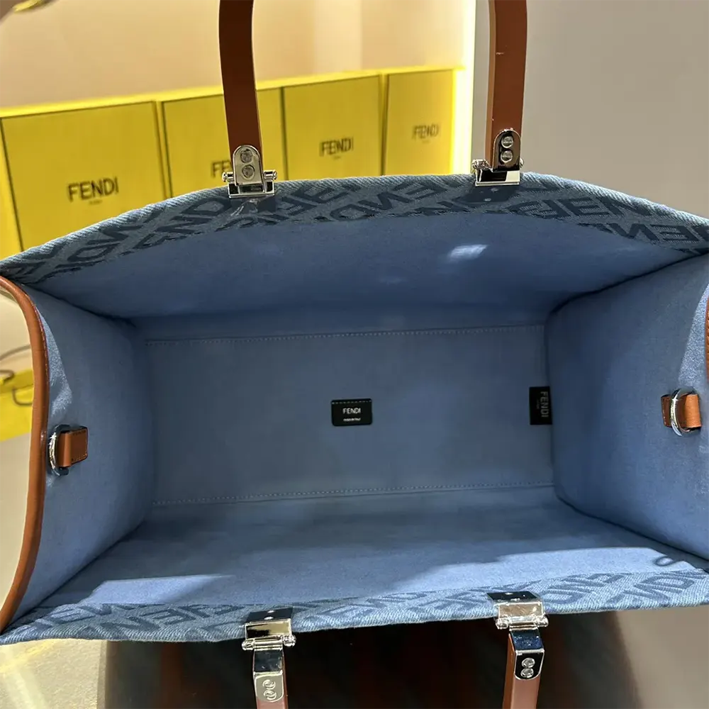 Fendi Women Sunshine Medium Light Blue Denim Shopper Bag - image 7