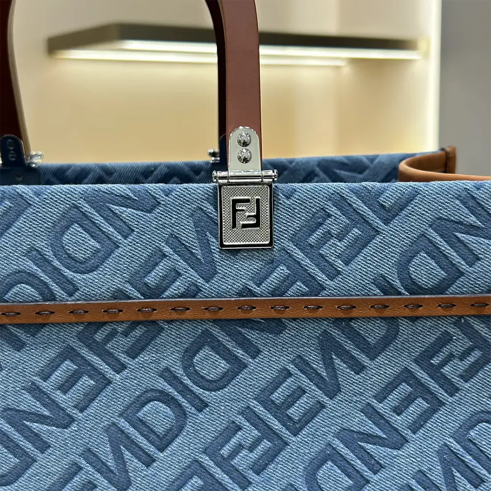Fendi Women Sunshine Medium Light Blue Denim Shopper Bag - image 8