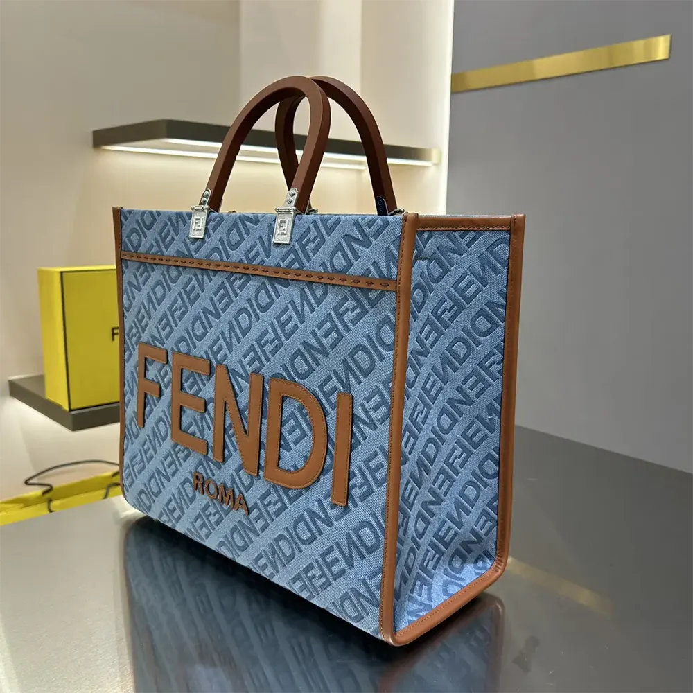 Fendi Women Sunshine Medium Light Blue Denim Shopper Bag - image 4