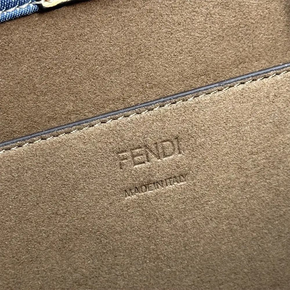 Fendi Women Sunshine Small Light Blue FF Denim Fabric Shopper - image 10