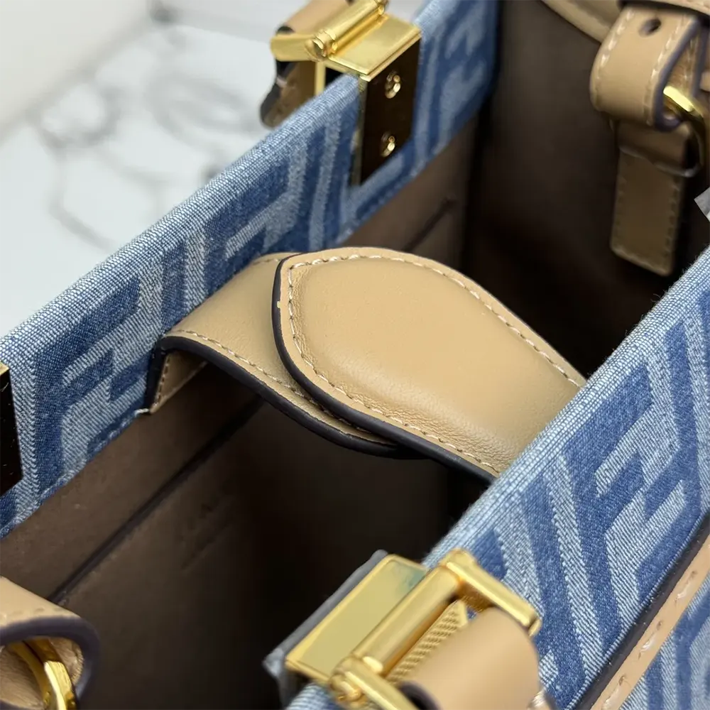 Fendi Women Sunshine Small Light Blue FF Denim Fabric Shopper - image 9