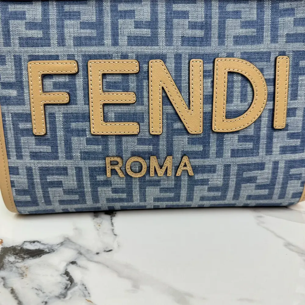 Fendi Women Sunshine Small Light Blue FF Denim Fabric Shopper - image 6