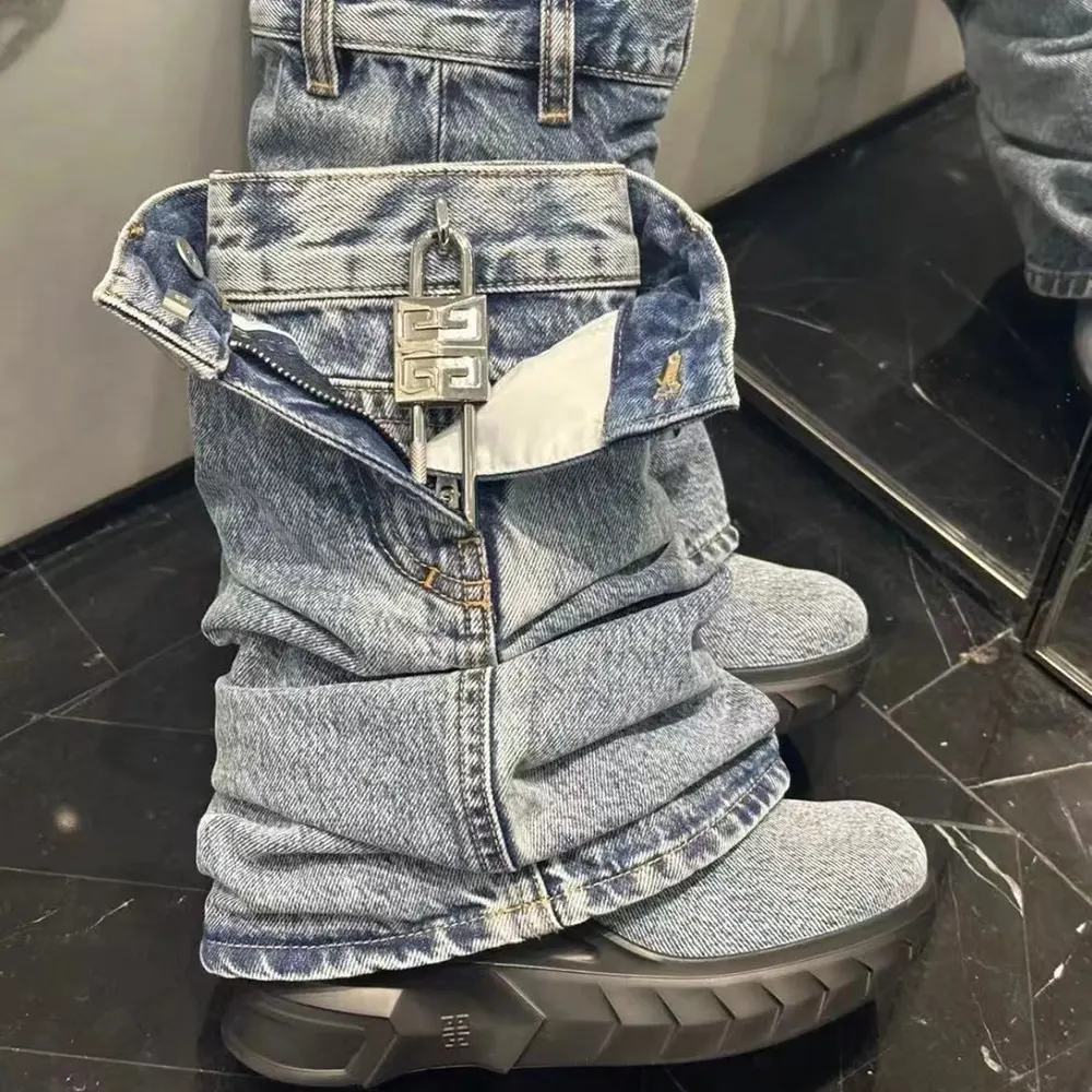 Givenchy Women Shark Lock Biker Ankle Boots in Jeans - image 4
