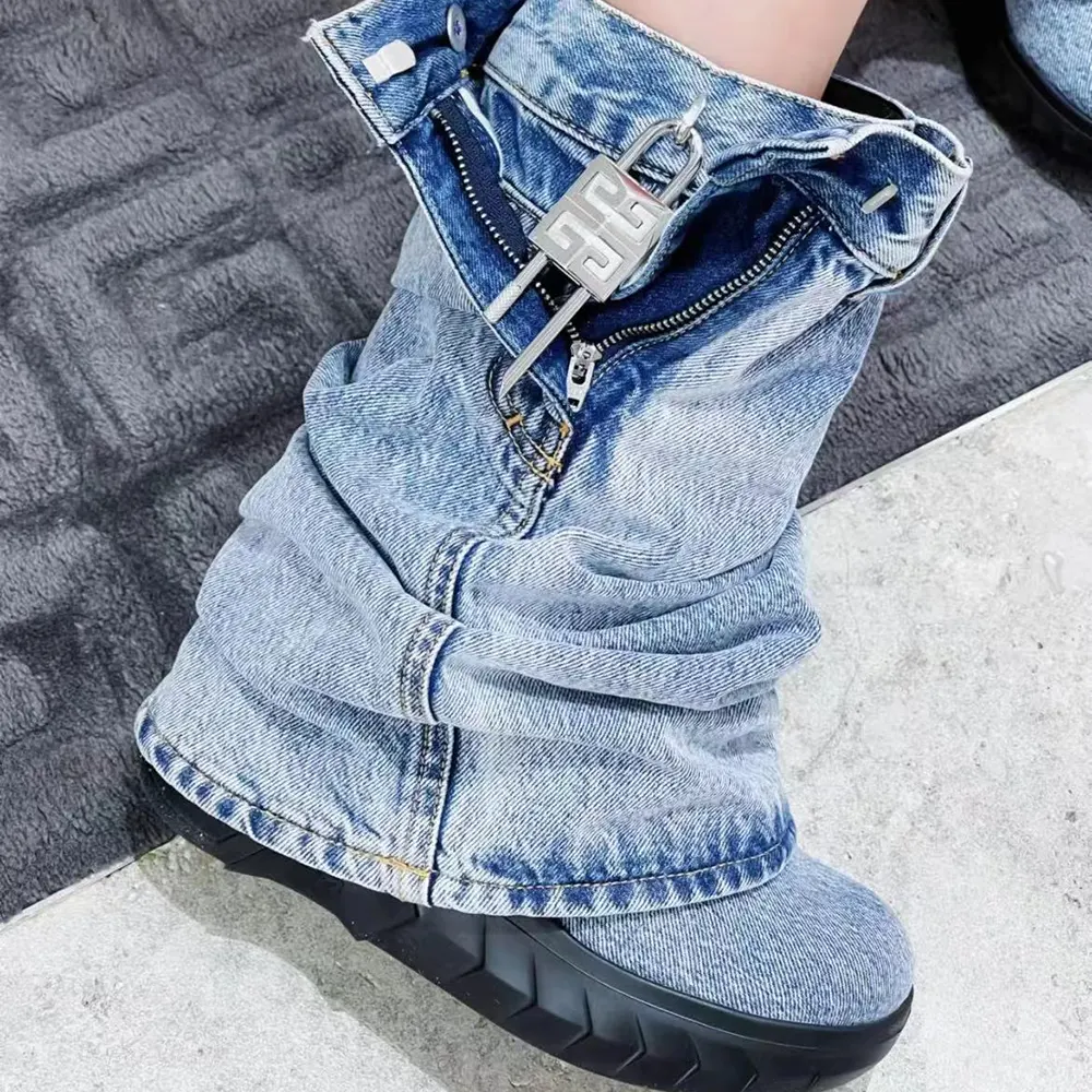 Givenchy Women Shark Lock Biker Ankle Boots in Jeans - image 8