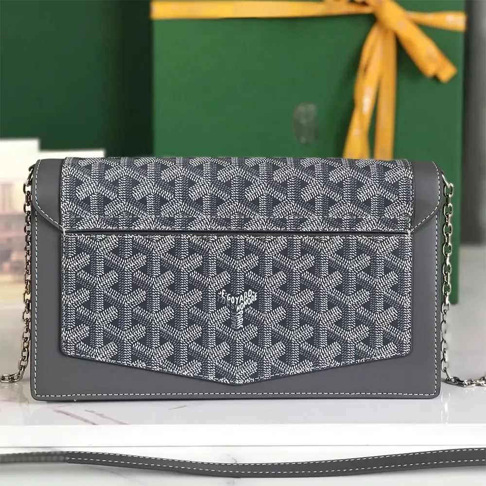 Side profile showing silver hardware and strap on Duchesse Marie Caroline Bag-Grey