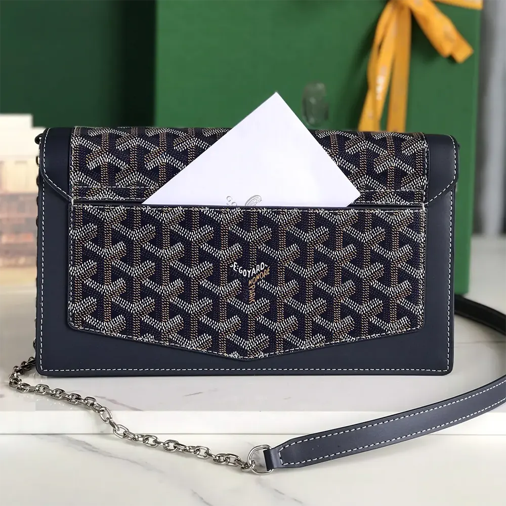 Side profile of Goyard Unisex Duchesse Marie Caroline Bag-Navy with shoulder strap