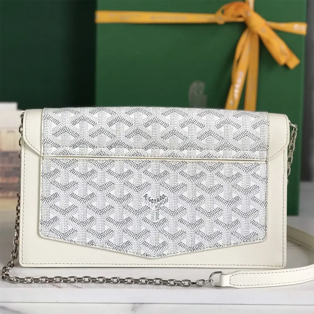 Side profile showing adjustable shoulder strap on Goyard Unisex Duchesse Marie Caroline Bag-White