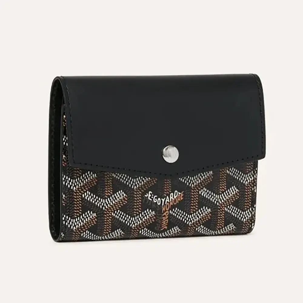 Front view of Goyard Unisex Saint Gabrie Wallet-Black showcasing signature canvas