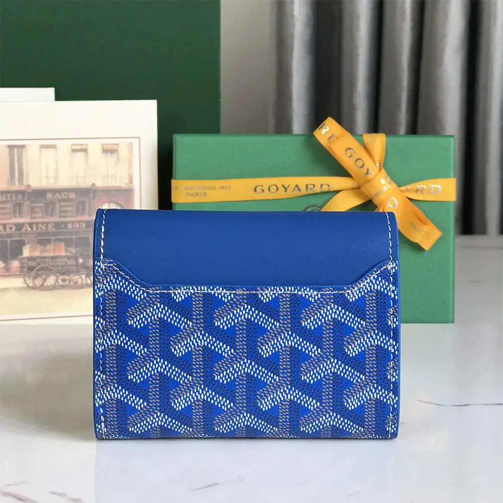 Side angle of Goyard Unisex Saint Gabrie Wallet-Blue open showing card slots