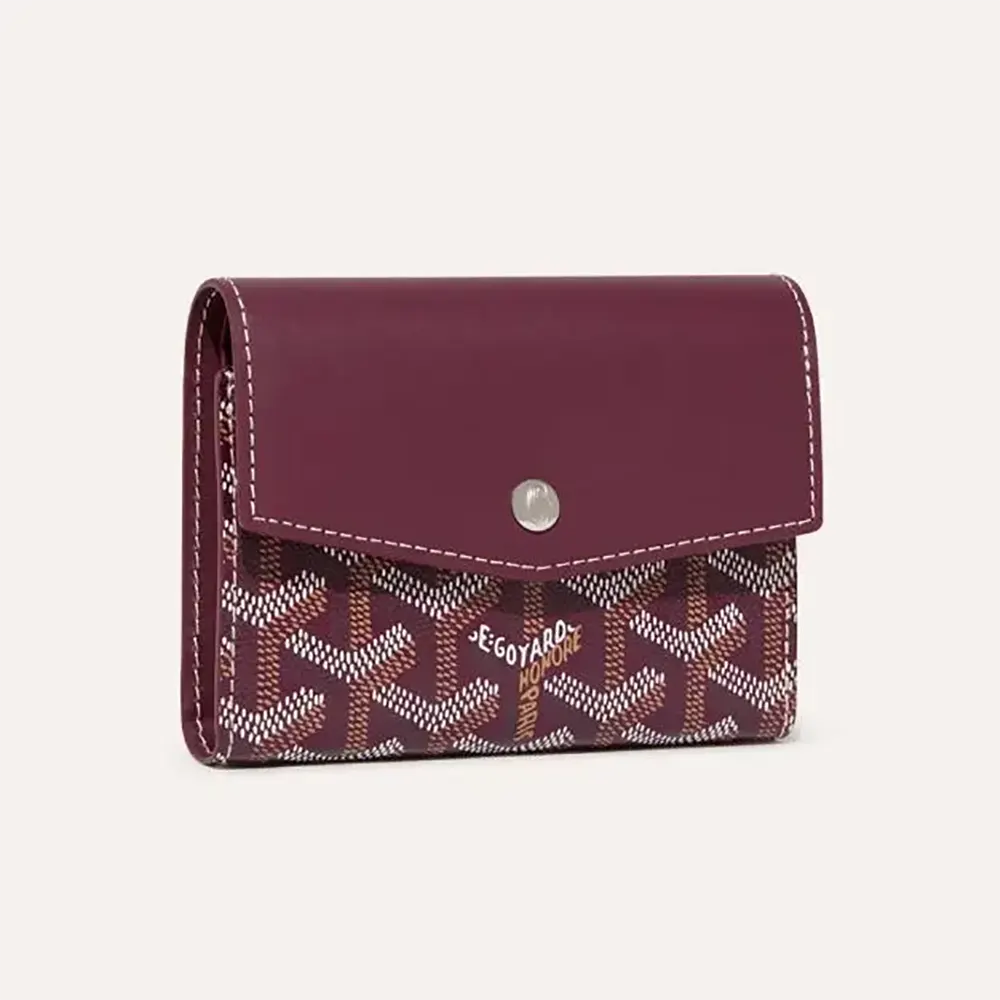 Front view of Goyard Unisex Saint Gabrie Wallet-Maroon showing snap closure