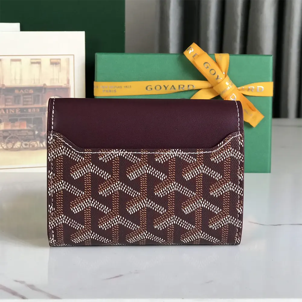 Inside open view of Goyard Unisex Saint Gabrie Wallet-Maroon displaying card slots