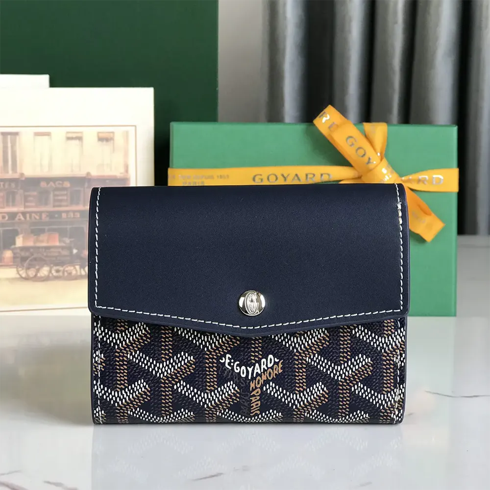 Close-up detail of embossed logo on Goyard Unisex Saint Gabrie Wallet-Navy