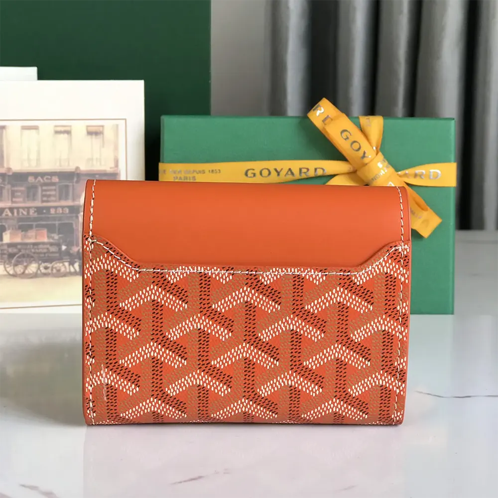 Side angle showing slim profile of Goyard Unisex Saint Gabrie Wallet-Orange