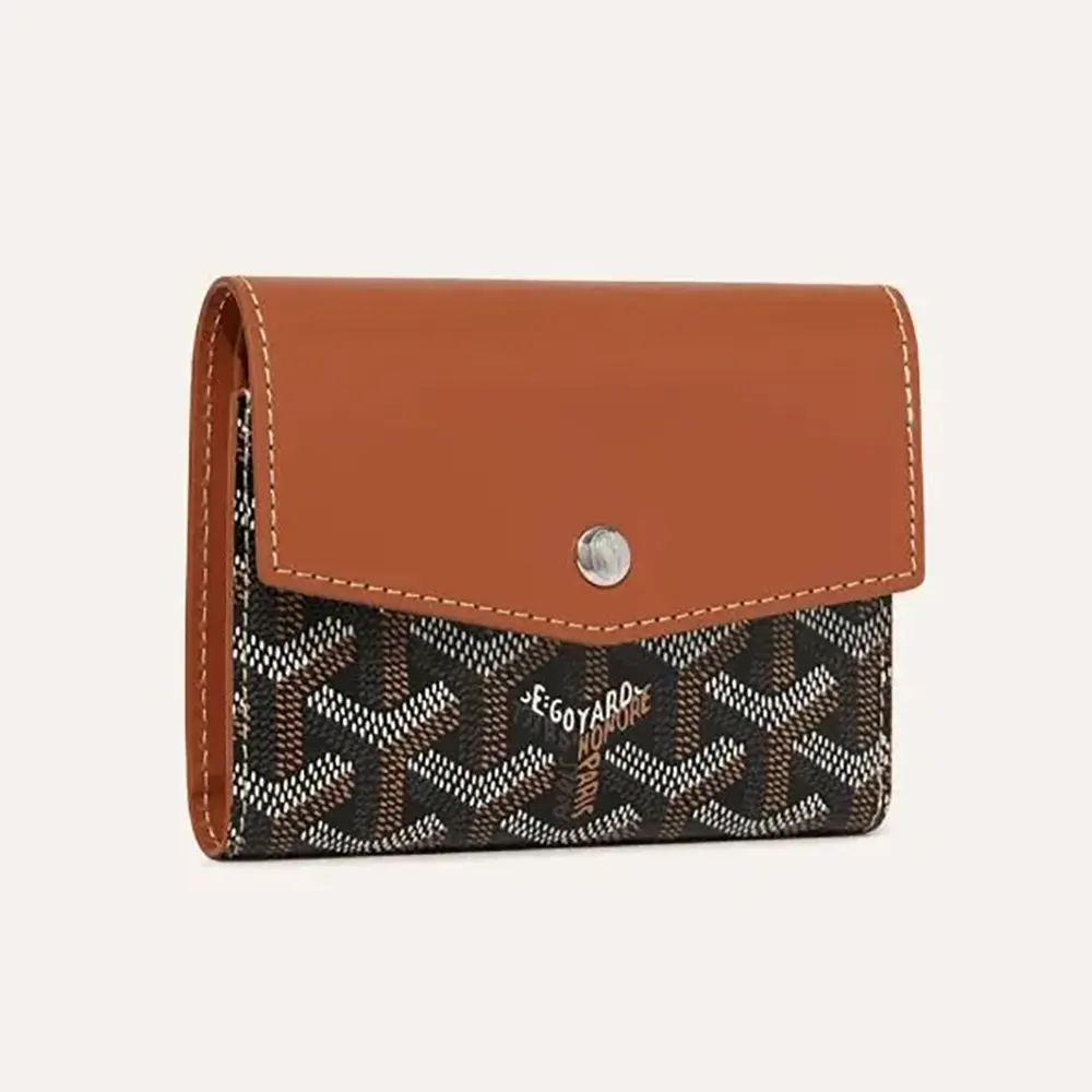 Front view of Goyard Unisex Saint Gabrie Wallet-Tan showing signature canvas