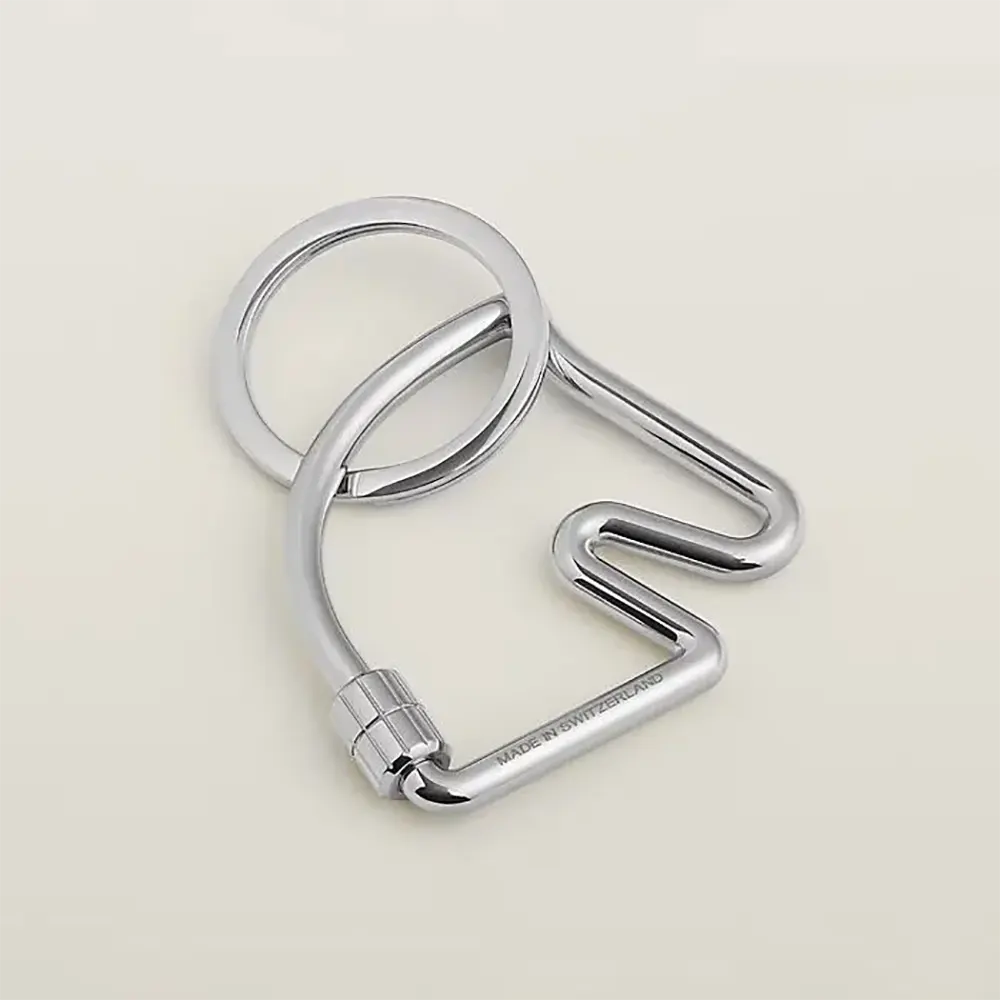 Hermes Unisex Cheva Key Ring front view with polished silver finish