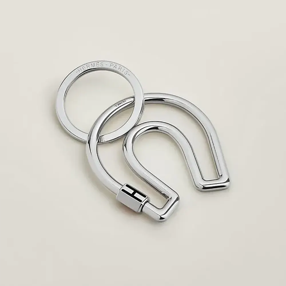 Front view of Hermes Unisex Fer A Cheval Key Ring in polished silver