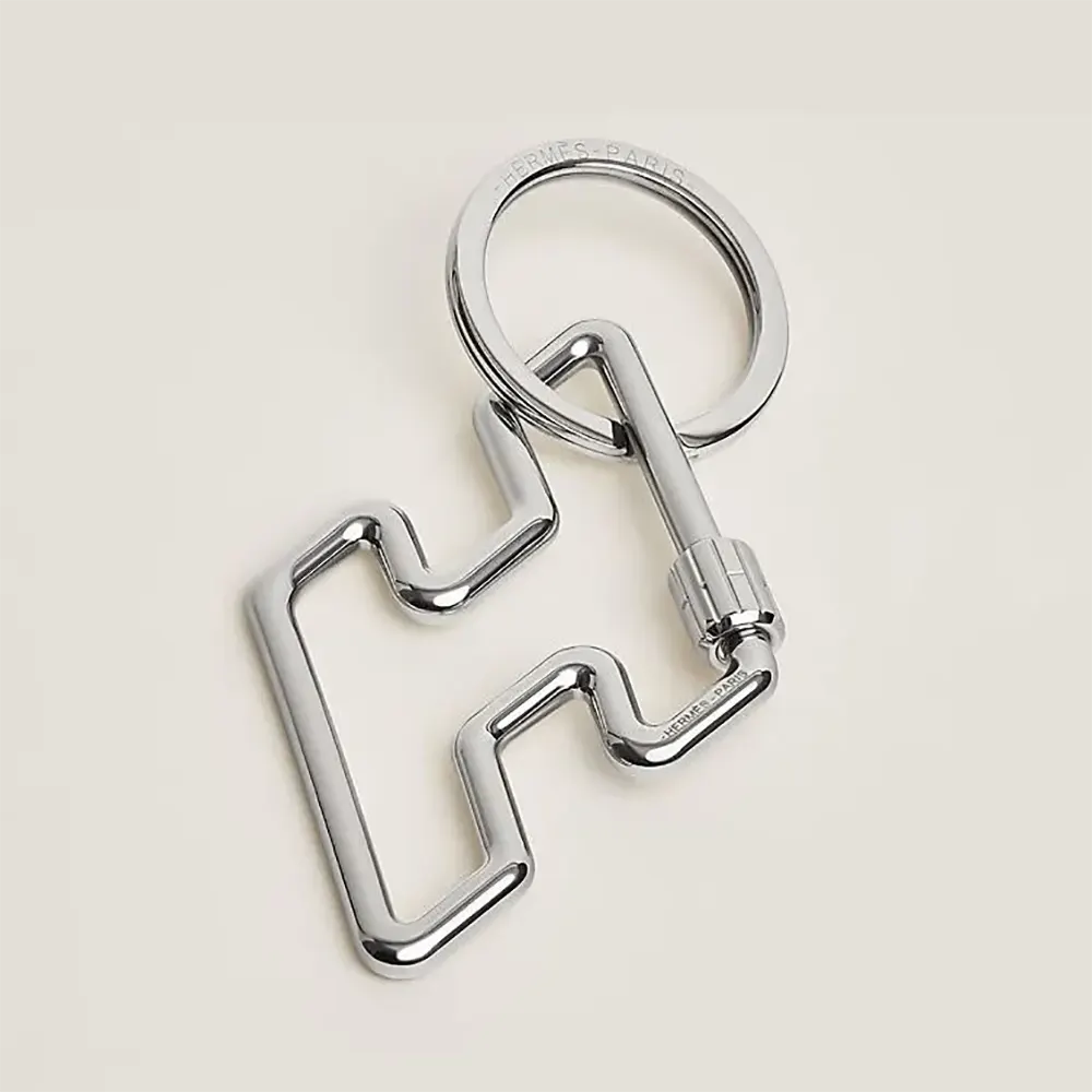 Front view of Hermes Unisex H Too Speed Key Ring in silver