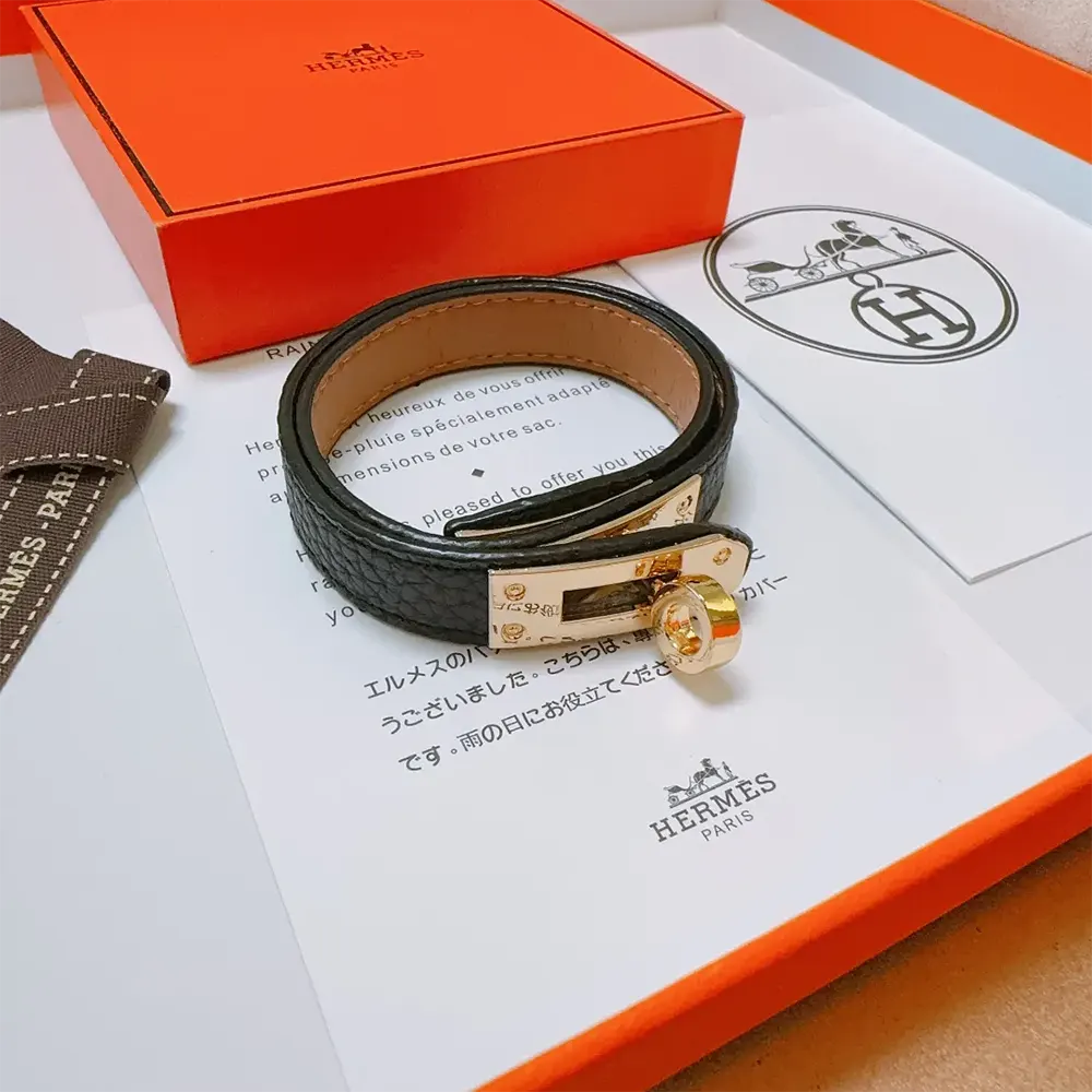 Side view of Hermes Unisex Kelly Double Tour Bracelet highlighting double wrap design