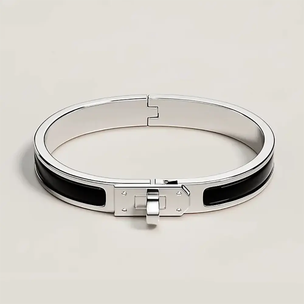 Hermes Unisex Mini Clic Kelly Bracelet-Black front view close-up