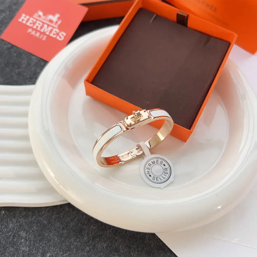 Hermes Unisex Mini Clic Kelly Bracelet-White - image 4