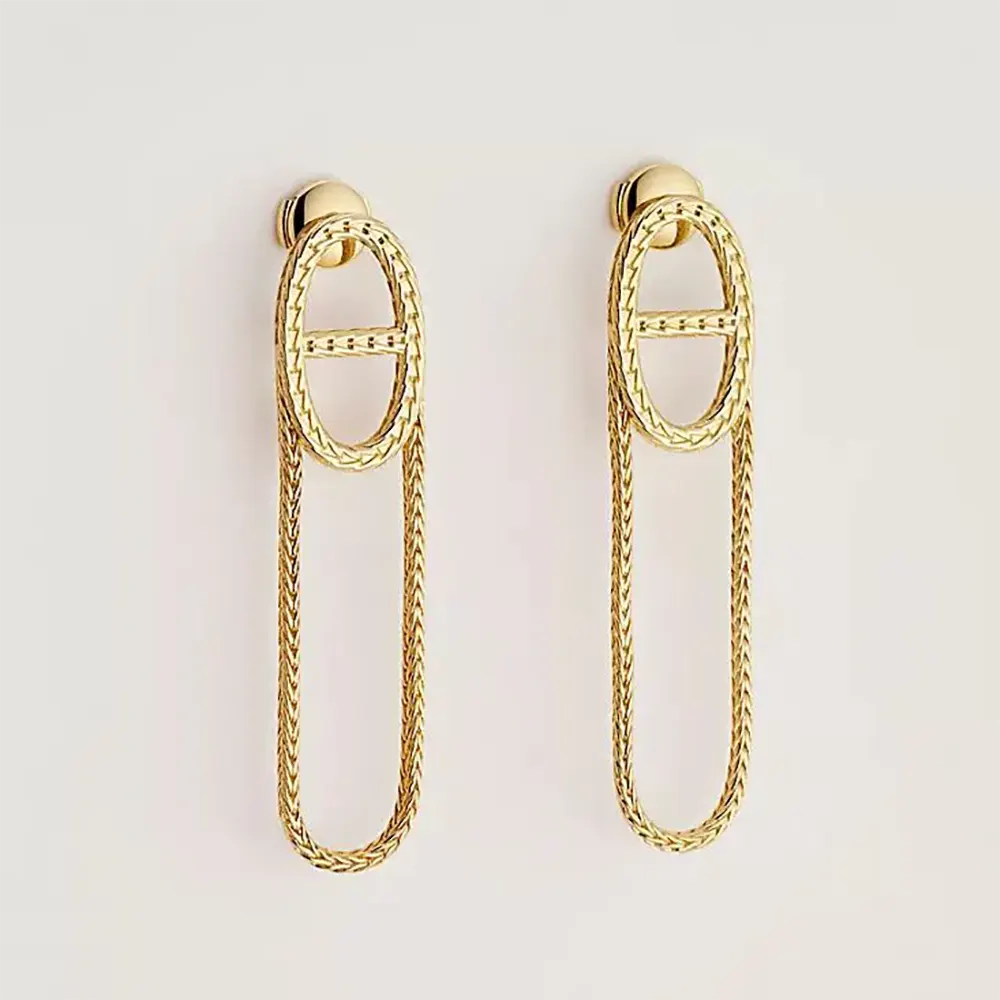 Close-up of Hermes Women Chaine D Ancre Danae Earrings gold finish