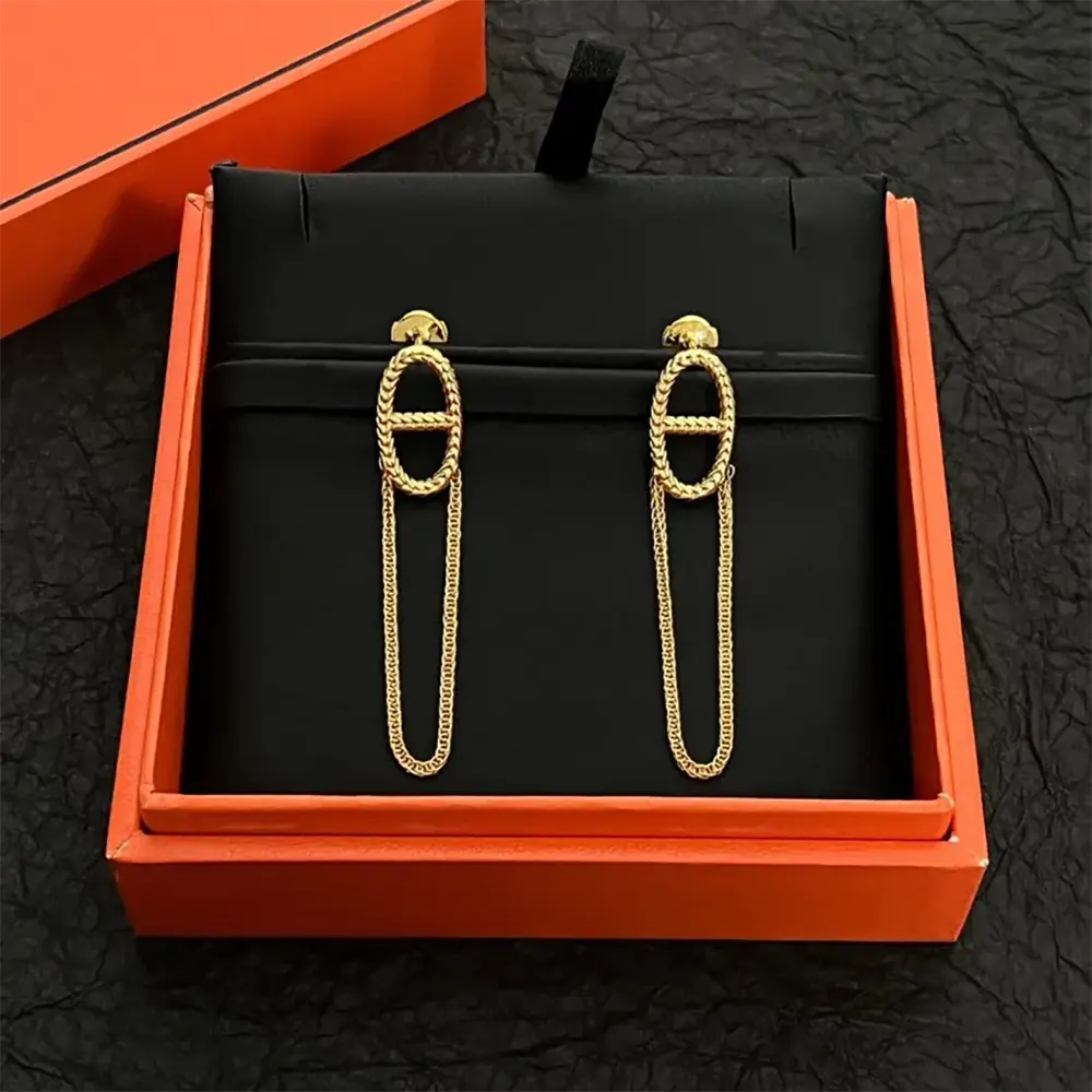 Detailed view of Hermes Women Chaine D Ancre Danae Earrings chain motif