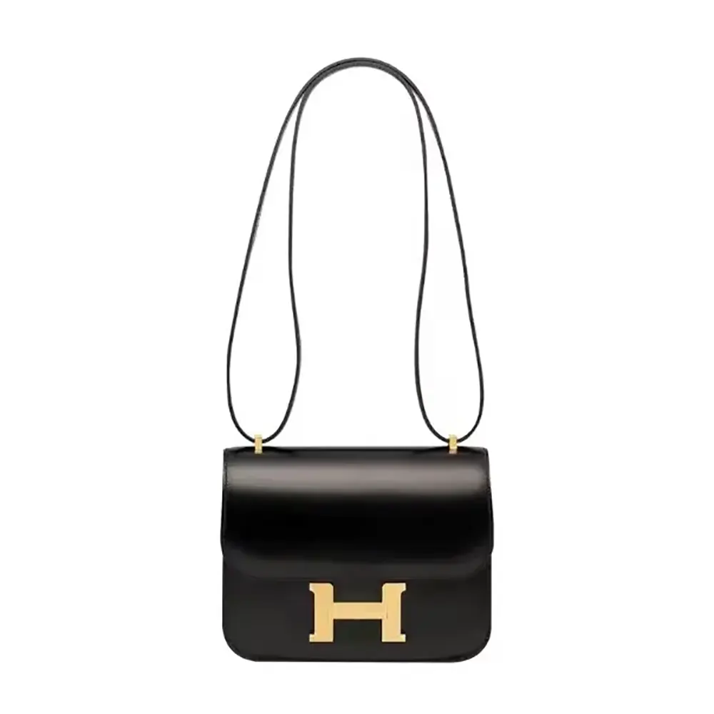 Front view of Hermes Women Constance 18 Bag Box Calf Leather-Black