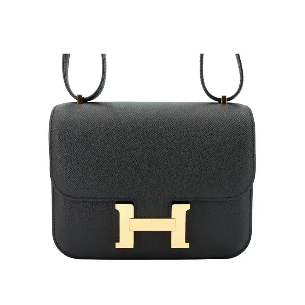 Front view of Hermes Women Constance 18 Bag Epsom Leather-Black/Gold
