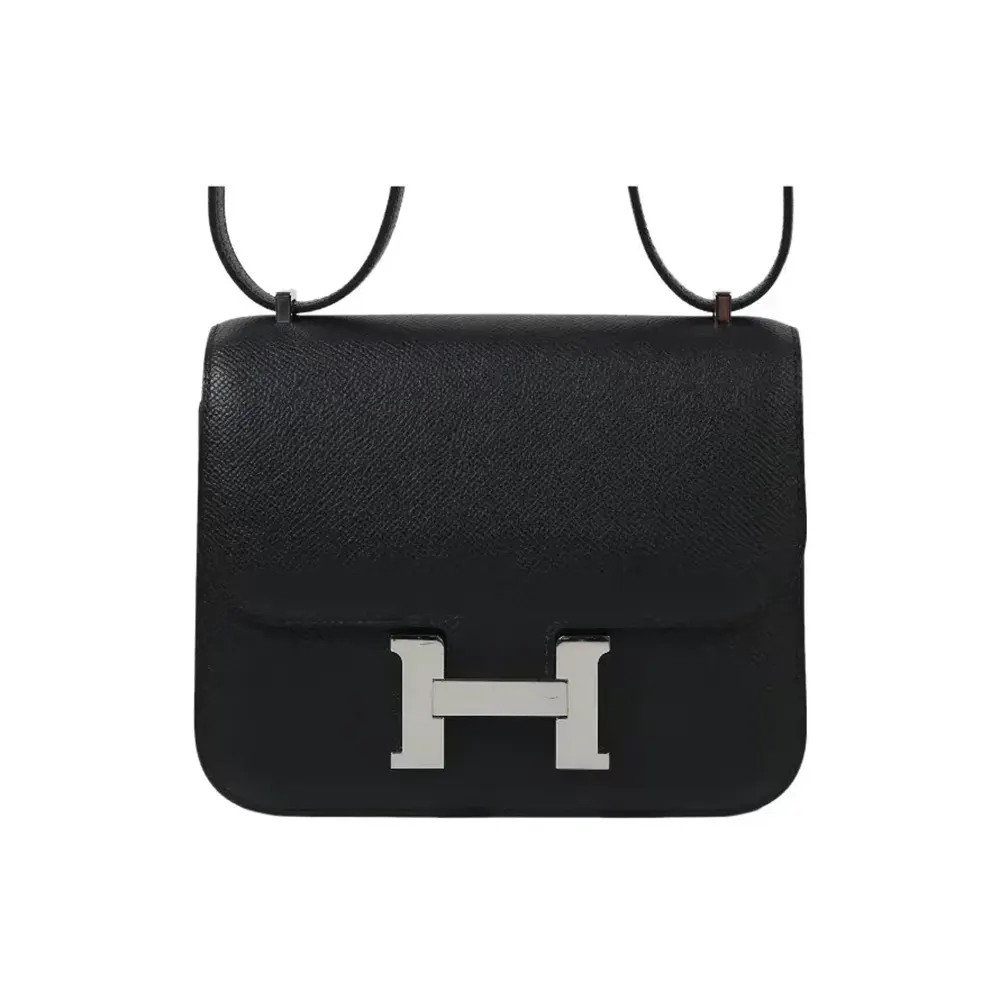 Front view of Hermes Women Constance 18 Bag Epsom Leather-Black/Silver