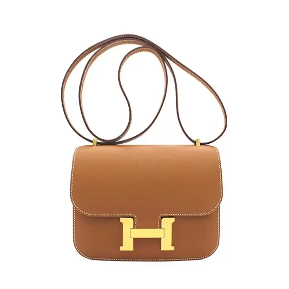 Front view of Hermes Women Constance 18 Bag Epsom Leather-Brown/Gold