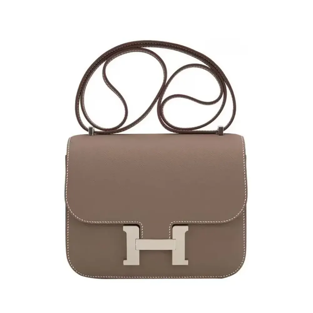 Front view of Hermes Women Constance 19 Bag Epsom Leather-Grey/Silver