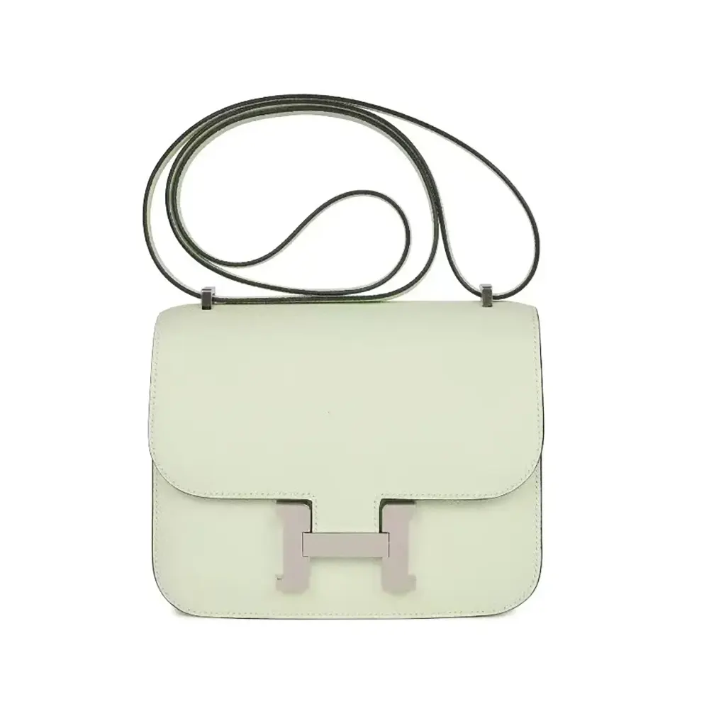Front view of Hermes Women Constance 18 Bag Epsom Leather-Lime/Silver