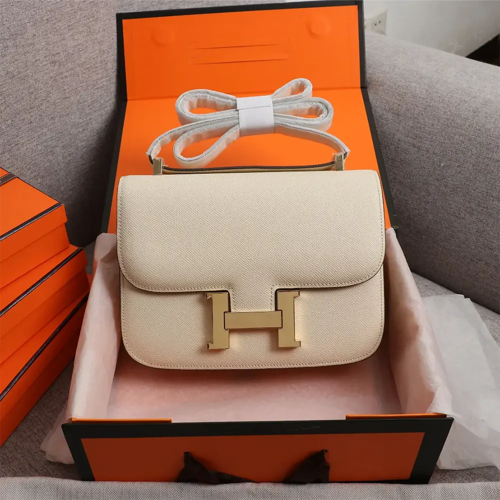 Close-up detail of gold H clasp on Hermes Women Constance 18 Bag