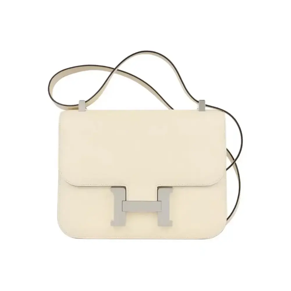 Front view of Hermes Women Constance 18 Bag Epsom Leather-White/Silver