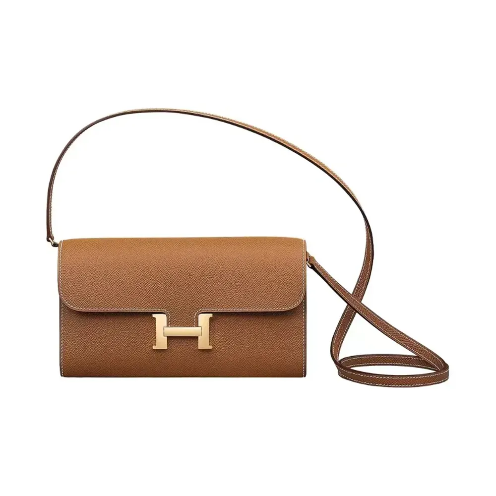 Front view of Hermes Women Constance Long To Go in brown leather