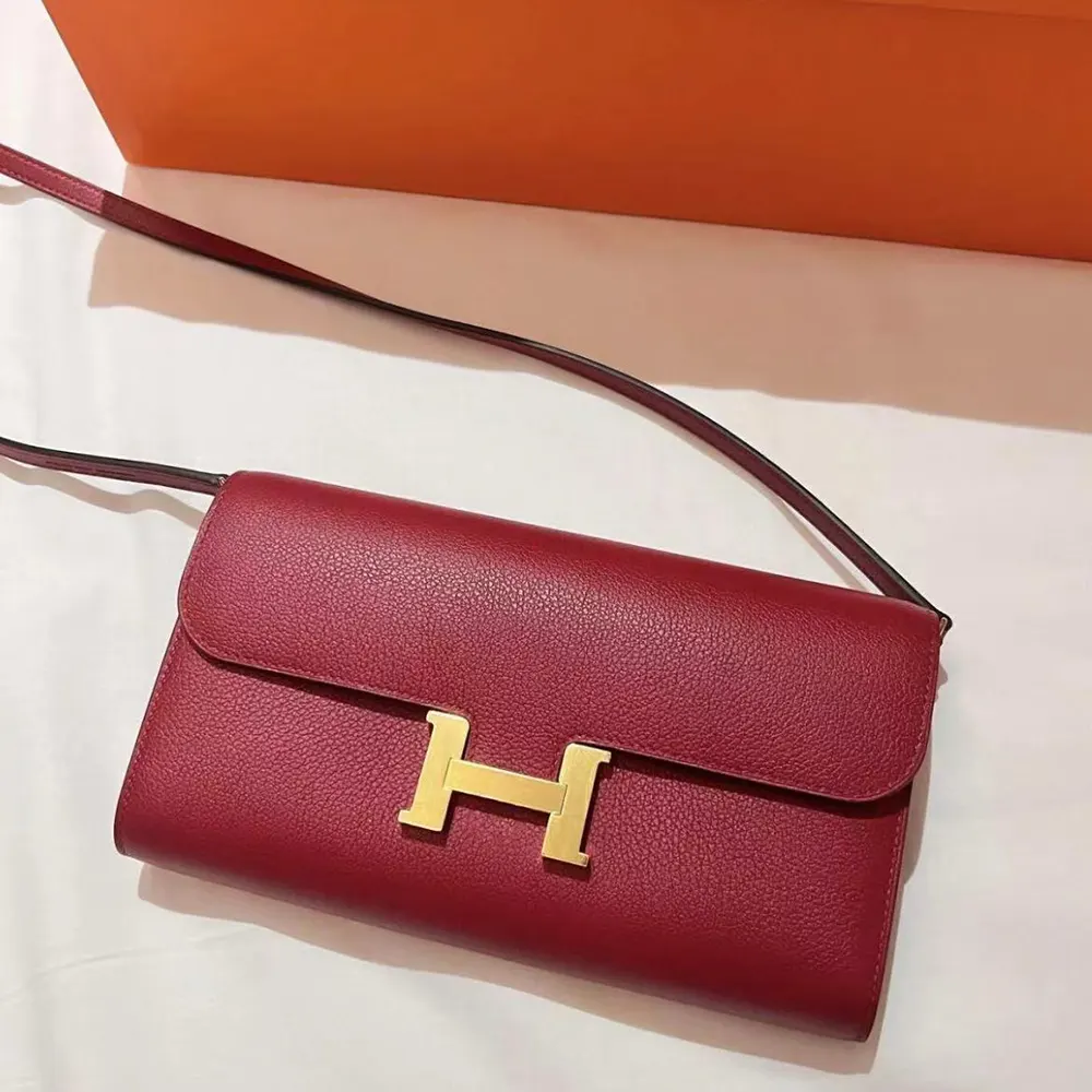 Close-up of silver H buckle on Hermes Women Constance Long To Go bag
